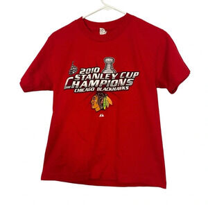 Vintage Chicago Blackhawks Stanley Cup Champions 2010 Red T-Shirt Youth Medium
